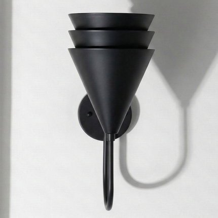 Elegant Matte Black Designer Wall Sconce, Contemporary Cone Shade Lighting Fixture, Modern Luxury Wall Lamp for Interior Home & Cafe Decor