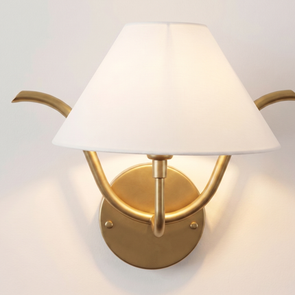 Wall Light Brushed Gold Modern Fabric Shade Wall Sconce, Luxury Brass Bedroom Bedside Lamp, Minimalist Lighting Fixture