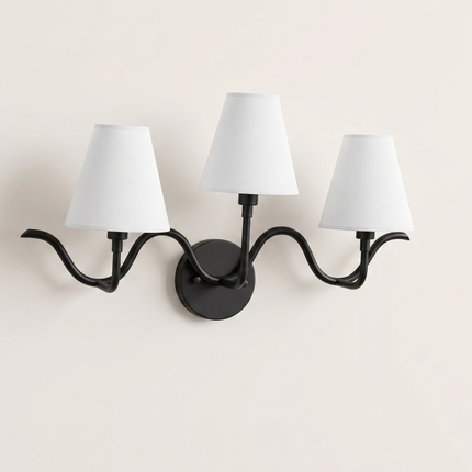 Wall Light – Luxury Matte Black Triple Arm Wavy Wall Sconce, Modern Scandinavian Fixture for Bedroom, Living Room & Boutique Interior