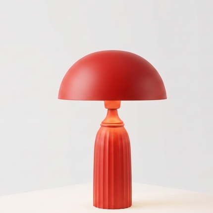 Table Lamp – Bold Modern Red Dome Table Lamp with Elegant Ribbed Column Base | Artistic Mid Century Bedside Lamp for Contemporary Home Decor