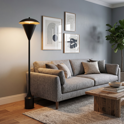 Floor Lamp Matte Black Modern Sculptural Standing Light for Living Room Bedroom Contemporary Minimalist Floor Lighting Luxury Designer Decor