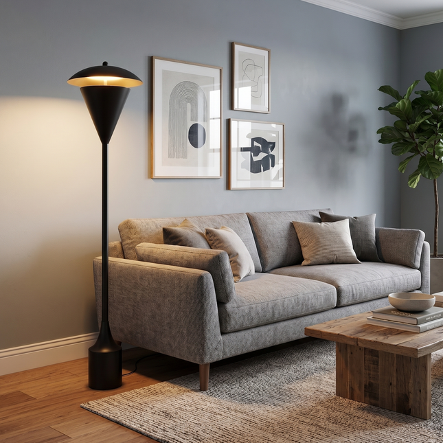 Floor Lamp Matte Black Modern Sculptural Standing Light for Living Room Bedroom Contemporary Minimalist Floor Lighting Luxury Designer Decor