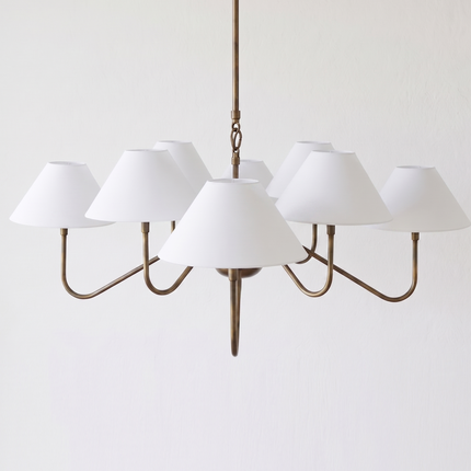 Modern Brass Chandelier Light Fixture – Minimalist White Shade Ceiling Pendant Lighting for Living Room, Dining Room, Bedroom