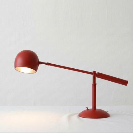 Table Lamp – Modern Red Adjustable Arm Desk Lamp with Dome Metal Shade | Contemporary Industrial Task Lighting for Office and Study Room