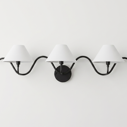 Wall Light – Modern Matte Black Triple Shade Wave Wall Sconce, Luxury Contemporary Bedroom & Living Room Designer Lighting Fixture