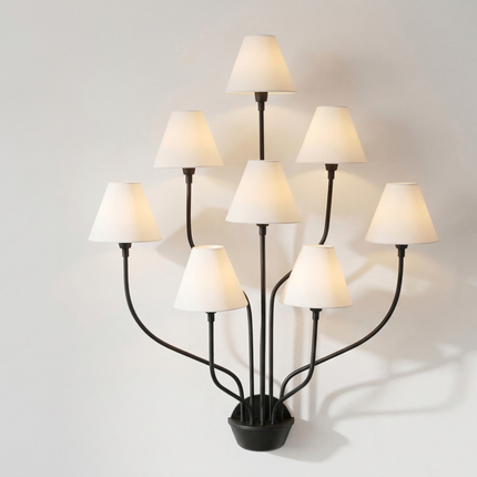 Wall Light – Matte Black 8-Light Artistic Wall Sconce with White Cone Shades | Minimal Modern Luxury Lighting Fixture for Interior Wall