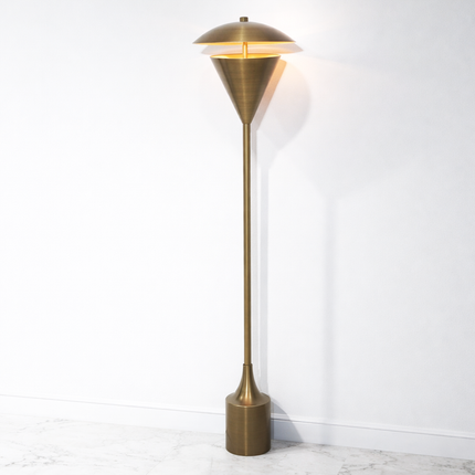 Floor Lamp in Brass Gold Color Modern Scandinavian Lamp with Floating Disc Shade and Warm Ambient Lighting for Luxury Living Room Decor