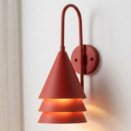 Luxury Red Layered Cone Wall Light, Modern Wall Sconce, Minimal Designer Lighting Fixture for Bedroom, Hallway, Living Room & Cafe Deco