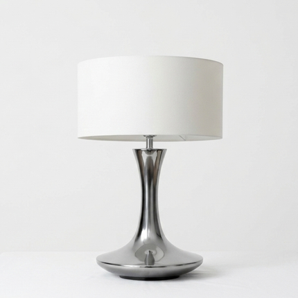 Table Lamp – Modern Metallic Silver Tulip Base Table Lamp with Large Fabric Drum Shade | Sophisticated Contemporary Interior Lighting