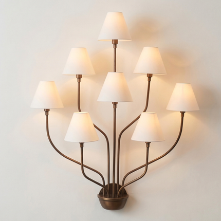 Wall Light – Luxury Antique Brass 8-Light Wall Sconce with White Fabric Shades | Wall Lighting Fixture for Living Room Bedroom Hallway Decor