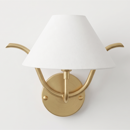 Wall Light Brushed Gold Modern Fabric Shade Wall Sconce, Luxury Brass Bedroom Bedside Lamp, Minimalist Lighting Fixture