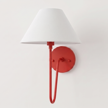 Wall Light Red Fabric Shade Wall Sconce, Modern Artistic Bedroom Bedside Lamp, Luxury Scandinavian Lighting Fixture