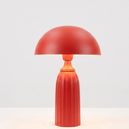 Table Lamp – Bold Modern Red Dome Table Lamp with Elegant Ribbed Column Base | Artistic Mid Century Bedside Lamp for Contemporary Home Decor
