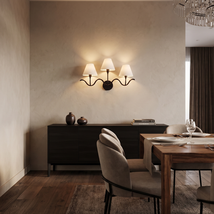 Wall Light – Luxury Matte Black Triple Arm Wavy Wall Sconce, Modern Scandinavian Fixture for Bedroom, Living Room & Boutique Interior
