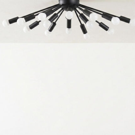 Modern Matte Black Sputnik Chandelier with Exposed Globe Bulbs | Mid Century Ceiling Light Fixture for Living Room & Dining Room
