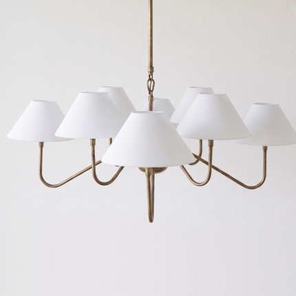 Modern Brass Chandelier Light Fixture – Minimalist White Shade Ceiling Pendant Lighting for Living Room, Dining Room, Bedroom