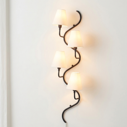 Vertical Black Wall Sconce 5 Light Fixture, Modern Curved Wall Lamp for Staircase, Hallway & Living Room