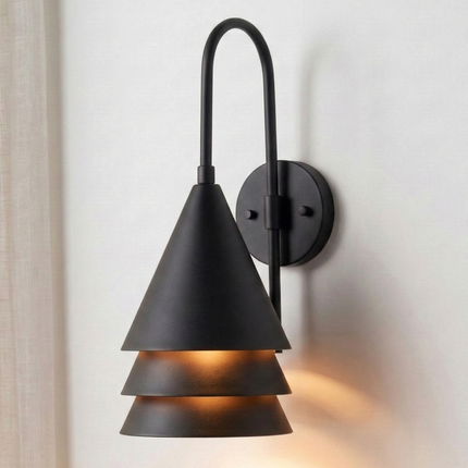 Modern Matte Black Cone Wall Sconce, Minimal Wall Lamp, Luxury Geometric Lighting Fixture for Living Room, Bedroom & Hallway Decor