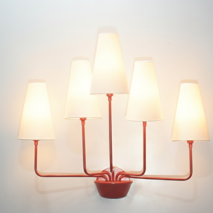 Wall Light – Modern Red 5-Light Minimalist Wall Sconce with Tall White Fabric Shades | Lighting Fixture for Living Room Bedroom Hallway