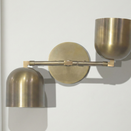 Wall Light Contemporary Gold Brass Pivot Arm Sconce, Minimalist Dual Metal Shade Wall Lamp for Elegant Modern Interior Design