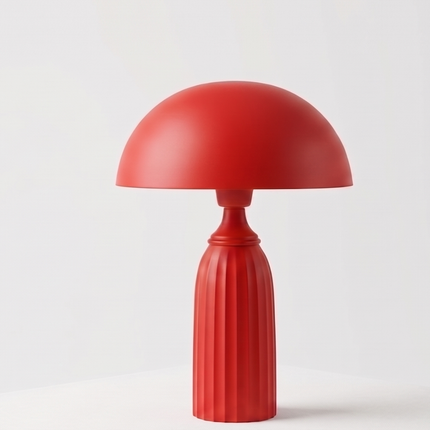 Table Lamp – Bold Modern Red Dome Table Lamp with Elegant Ribbed Column Base | Artistic Mid Century Bedside Lamp for Contemporary Home Decor