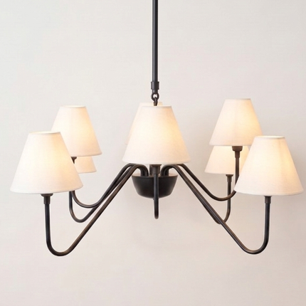 Matte Black Light Chandelier with White Linen Shades | Modern Ceiling Hanging Light Fixture for Dining Room & Kitchen Island