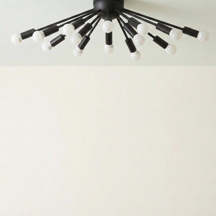 Modern Matte Black Sputnik Chandelier with Exposed Globe Bulbs | Mid Century Ceiling Light Fixture for Living Room & Dining Room