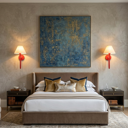 Wall Light Red Fabric Shade Wall Sconce, Modern Artistic Bedroom Bedside Lamp, Luxury Scandinavian Lighting Fixture