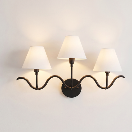 Wall Light – Luxury Matte Black Triple Arm Wavy Wall Sconce, Modern Scandinavian Fixture for Bedroom, Living Room & Boutique Interior