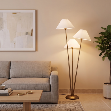 Floor Lamp in Antique Brass with Modern 3-Light, Sculptural Standing Lamp for Living Room, Bedroom, Reading Nook & Contemporary Home Decor