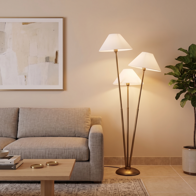 Floor Lamp in Antique Brass with Modern 3-Light, Sculptural Standing Lamp for Living Room, Bedroom, Reading Nook & Contemporary Home Decor