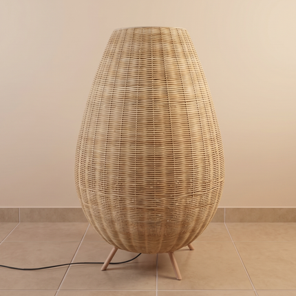 Handwoven Rattan Floor Lamp, Boho Wicker Standing Lamp, Coastal Natural Lighting, Handmade in India, Japandi Home Decor