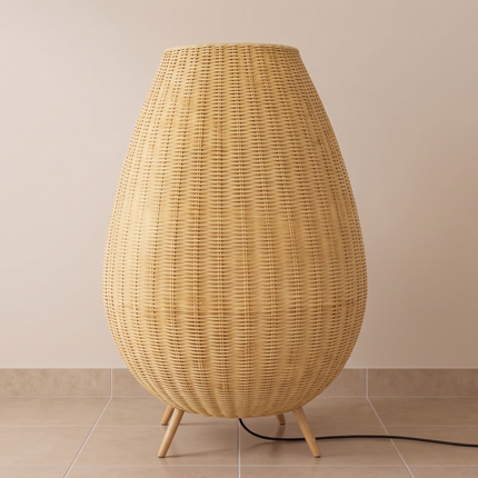 Handwoven Rattan Floor Lamp, Boho Wicker Standing Lamp, Coastal Natural Lighting, Handmade in India, Japandi Home Decor