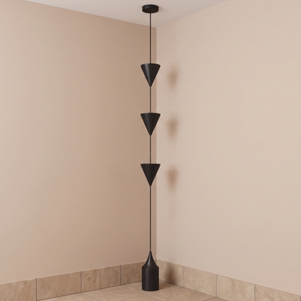 Floor Lamp Modern Matte Black Corner, Contemporary Triple Cone Standing Lamp, Scandinavian Minimalist Light for Living Room Bedroom Decor.
