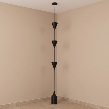 Floor Lamp Modern Matte Black Corner, Contemporary Triple Cone Standing Lamp, Scandinavian Minimalist Light for Living Room Bedroom Decor.
