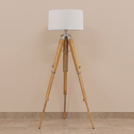 Floor Lamp with Tripod Modern Light Lamp, Natural Wood Standing Lamp, Scandinavian Nordic Living Room Light, Handmade in India