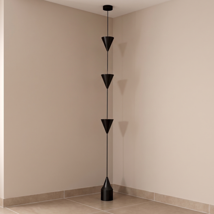 Floor Lamp Modern Matte Black Corner, Contemporary Triple Cone Standing Lamp, Scandinavian Minimalist Light for Living Room Bedroom Decor.