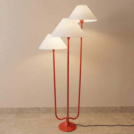 Floor Lamp with Modern Red Triple Shade 3 Light Standing Lamp Contemporary Red Floor Light Minimalist Room Triple Shade Standing Home Light