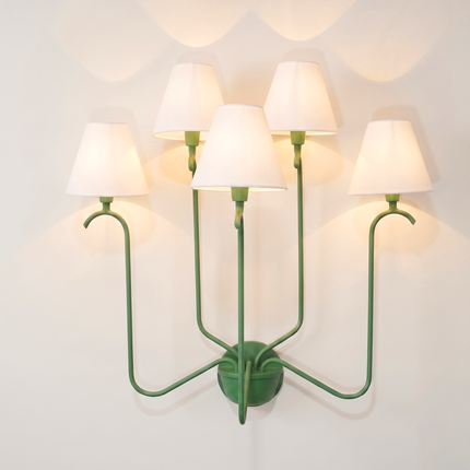 Modern Green Wall Sconce – Luxury Multi Arm Wall Lamp with White Fabric Shades | Contemporary Designer Lighting Fixture
