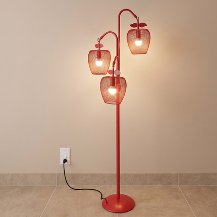 Floor Lamp Red Apple Mesh Modern 3-Light Standing with Metal Fruit Shade Lamp for Living Room, Bedroom, Reading Corner & Home Decor Lighting