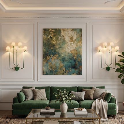 Wall Sconce Modern Green Multi Arm – Wall Lamp with White Fabric Shades | Wall Lighting Fixture for Bedroom Living Room Hallway Decor