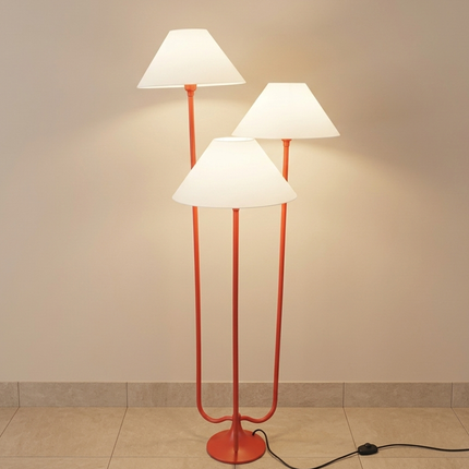 Floor Lamp with Modern Red Triple Shade 3 Light Standing Lamp Contemporary Red Floor Light Minimalist Room Triple Shade Standing Home Light