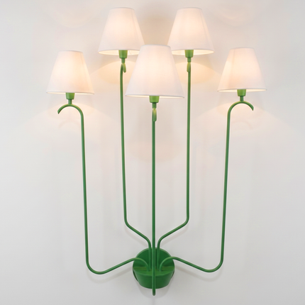 Wall Sconce Modern Green Multi Arm – Wall Lamp with White Fabric Shades | Wall Lighting Fixture for Bedroom Living Room Hallway Decor