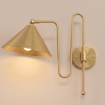 Modern Brass Wall Sconce – Luxury Gold Cone Shade Wall Lamp | Minimalist Mid Century Bedroom & Living Room Lighting Fixture living rooms
