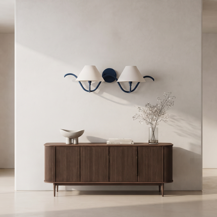 Modern Blue Double Wall Sconce Minimalist Wall Light, Elegant Hardwired Lighting Fixture for Bedroom Living Room Hallway Entryway Décor