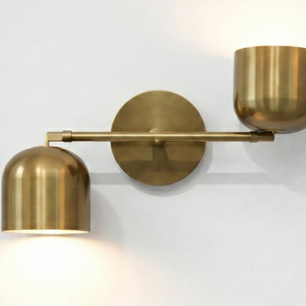 Wall Light Contemporary Gold Brass Pivot Arm Sconce, Minimalist Dual Metal Shade Wall Lamp for Elegant Modern Interior Design