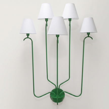 Wall Sconce Modern Green Multi Arm – Wall Lamp with White Fabric Shades | Wall Lighting Fixture for Bedroom Living Room Hallway Decor