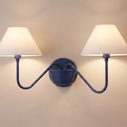Wall Light Deep Blue Modern Double Shade Sconce, Minimalist Nordic Designer Wall Fixture for Luxury Bedroom & Contemporary Home Interiors
