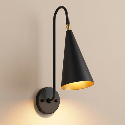 Wall Sconce Modern Matte Black Cone Shade Wall Lamp Mid Century Modern Light Fixture Designer Matte Black Sconce Contemporary Wall Fixture