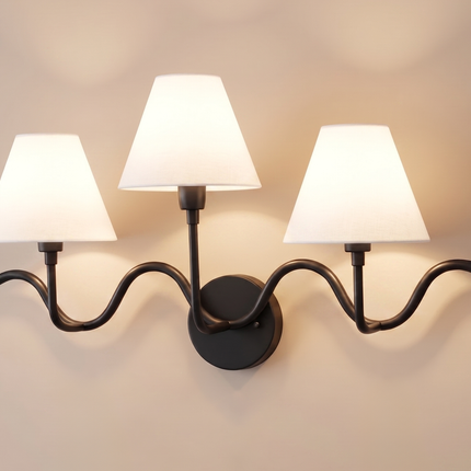 Wall Light – Luxury Matte Black Triple Arm Wavy Wall Sconce, Modern Scandinavian Fixture for Bedroom, Living Room & Boutique Interior design